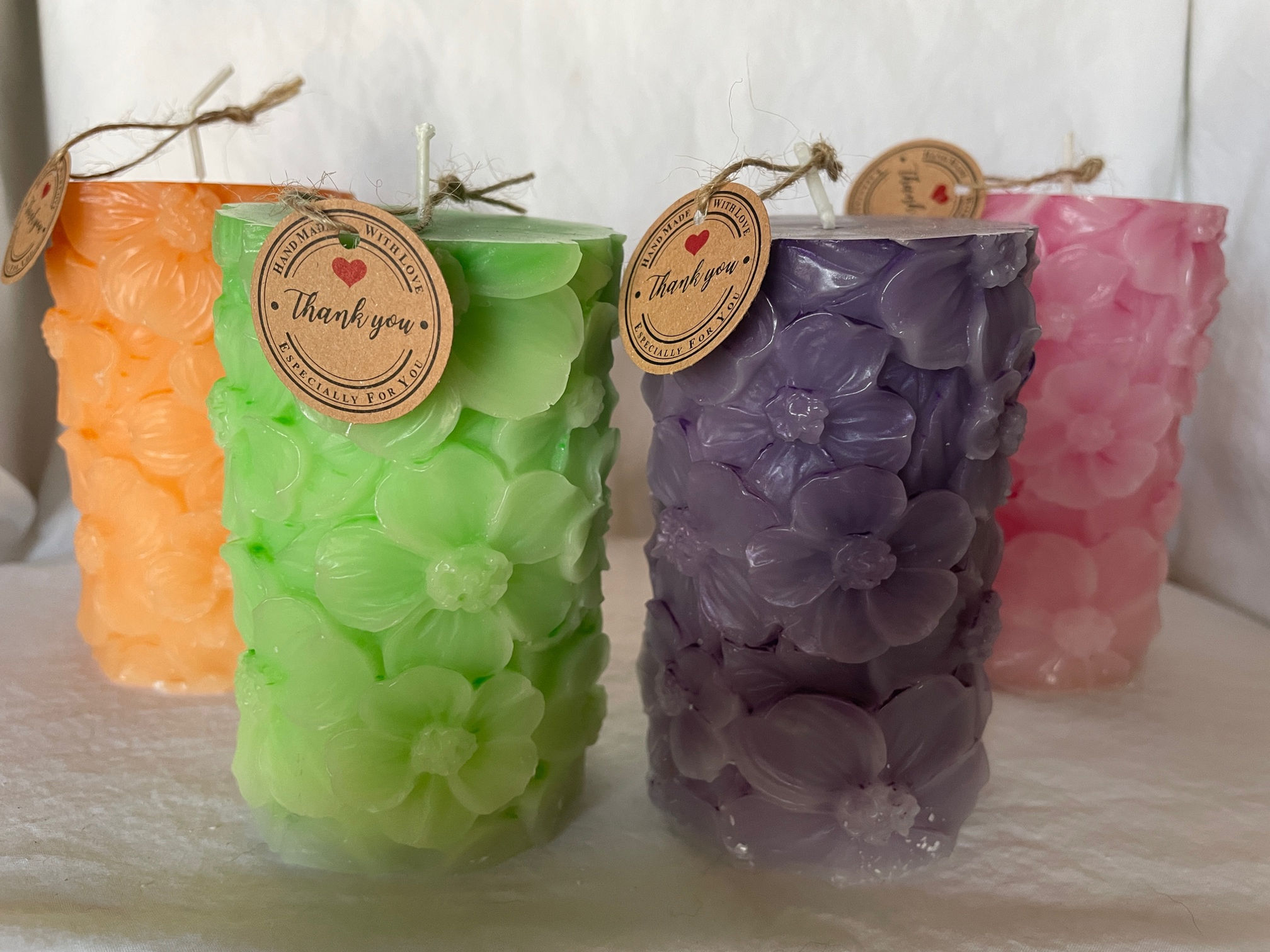Flower Pillar Candle ~ 10-12 oz