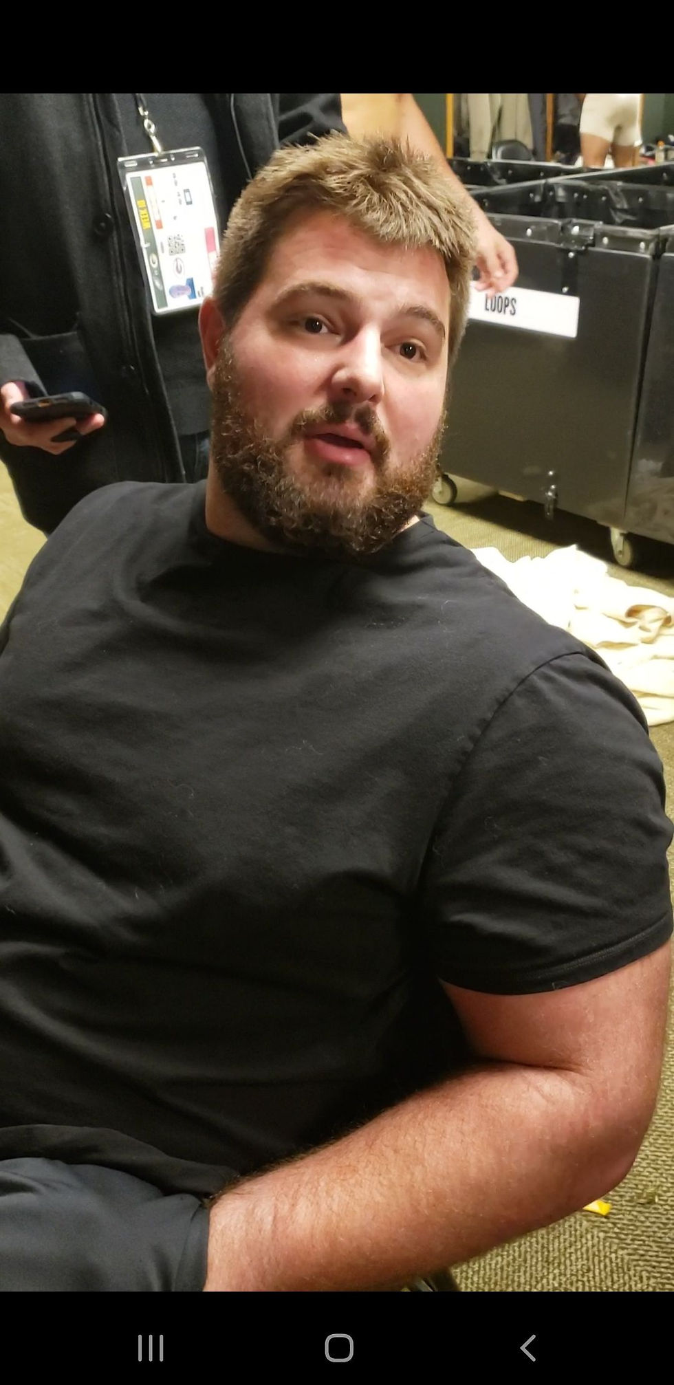 Guard Landon Dickerson talks to the media after grinding out a 10-7 win over the Green Bay Packers on the road. Photo by Al Thompson