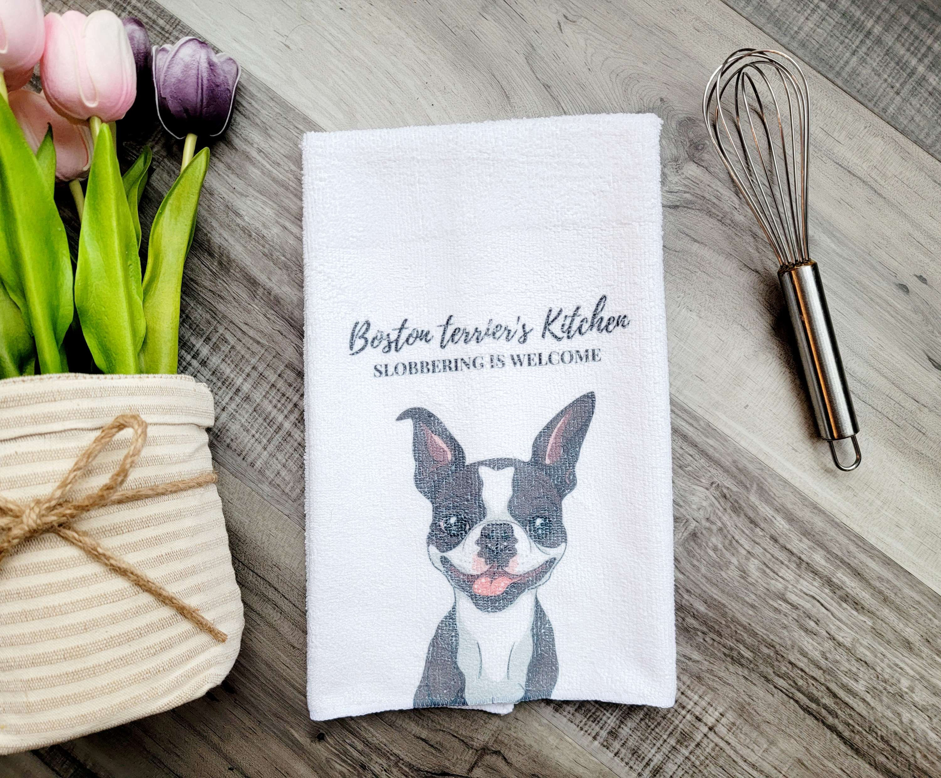 Boston Terrier Funny Kitchen Towel - Tea Towel Great gift for boston lover