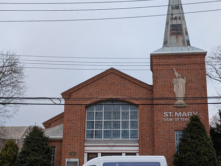 Ride a wav vehicle in front of church in city island, NY