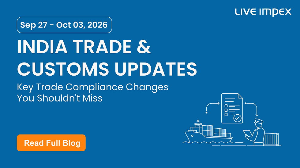 India Trade & Customs Updates: Key Changes Issued Between 27 September to 03 October 2026