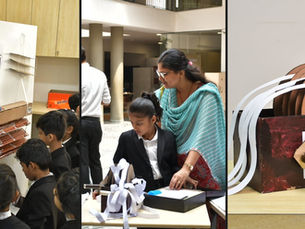 Grade 2 learners presenting Komorebi bamboo blind and Fantastic Weaver's Rolling Box prototypes to parents and visitors at Keystone International School Student-Led Conference March 2025