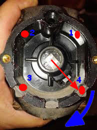 Whichever terminal the rotor is pointing to, that will be number four, clockwise; the next one is three, two, one.