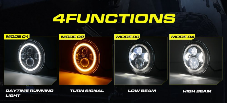 Thumbnail: 7" LED Headlights with White Halo Ring Angel Eyes+Amber Turn Signal