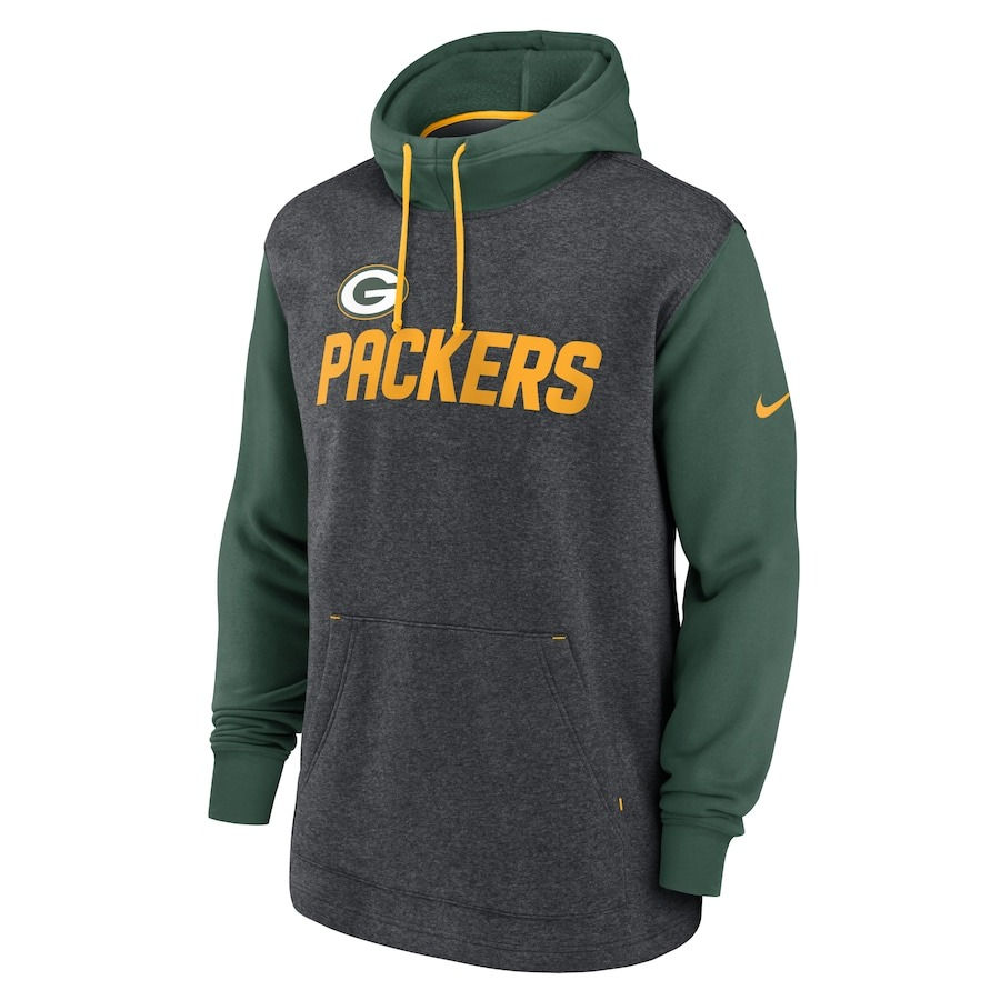 Heather Charcoal/Green Green Bay Packers Pullover Hoodie