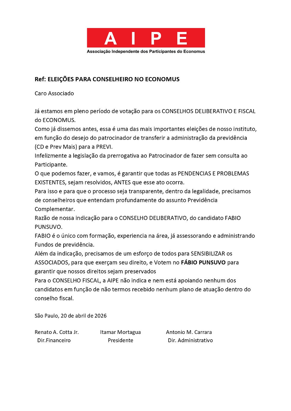 Eleições para conselheiro no Economus
