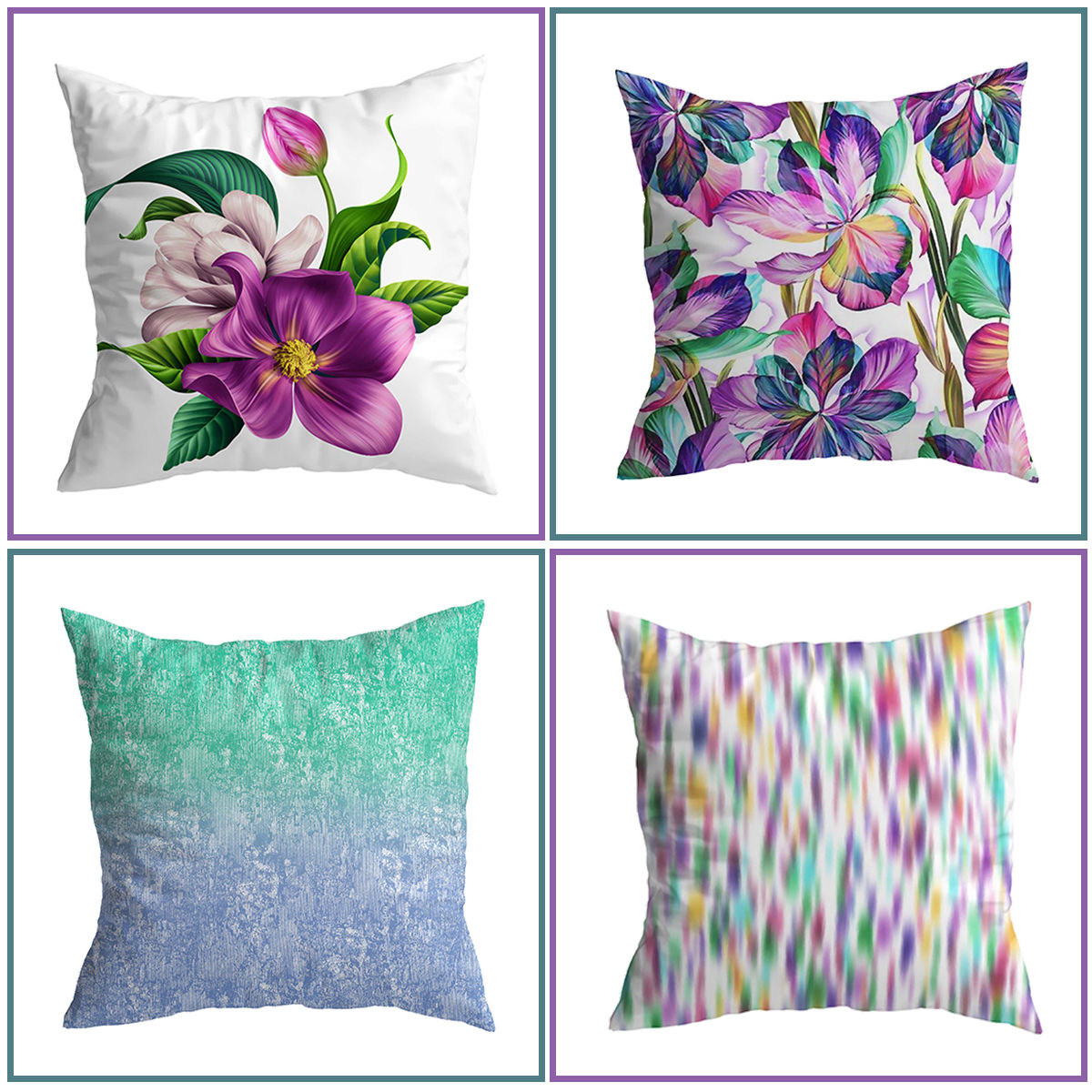 Dibacraft 4'lü Çift Yönlü Mor Çiçek Kırlent Takımı