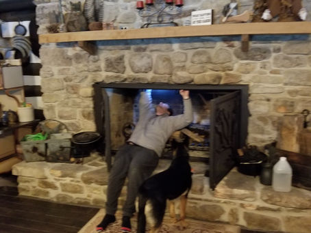 Bubba goes into the fireplaceÂ