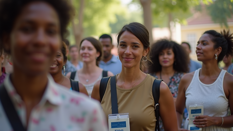 Eye-level view of a group of women participating in a community event