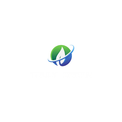 TRULY GREEN logo featuring green leaf within blue and green globe.