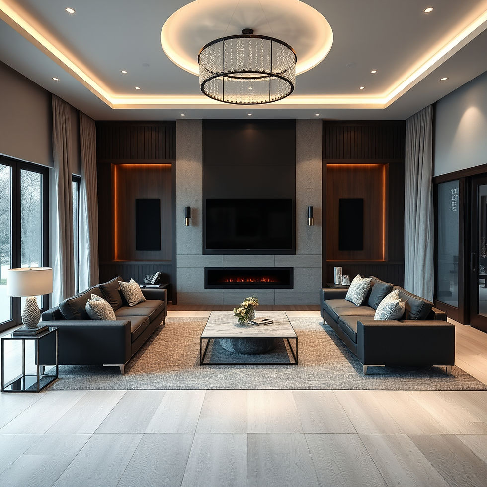 Sleek living room with integrated audio and video setup