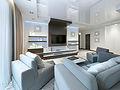 Modern living room with grey sofas