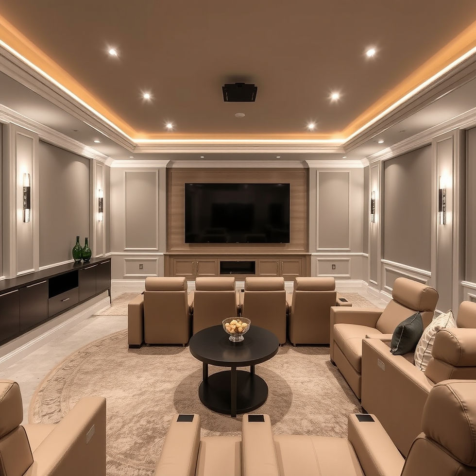 Luxury home theater room with large screen and seating
