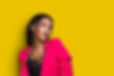 Portrait Black Woman in Pink stylish jacket. Neon Pink Makeup. Fashion model African Ameri