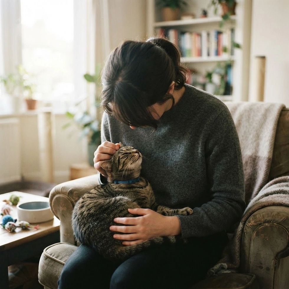 Cat sitting peacefully in a sunlit room