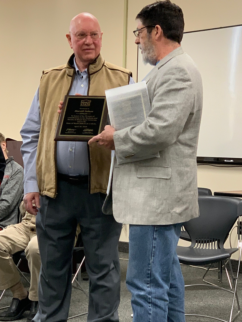 Nelson honored at retirement ceremony celebrating 51 years of teaching at Minot State.