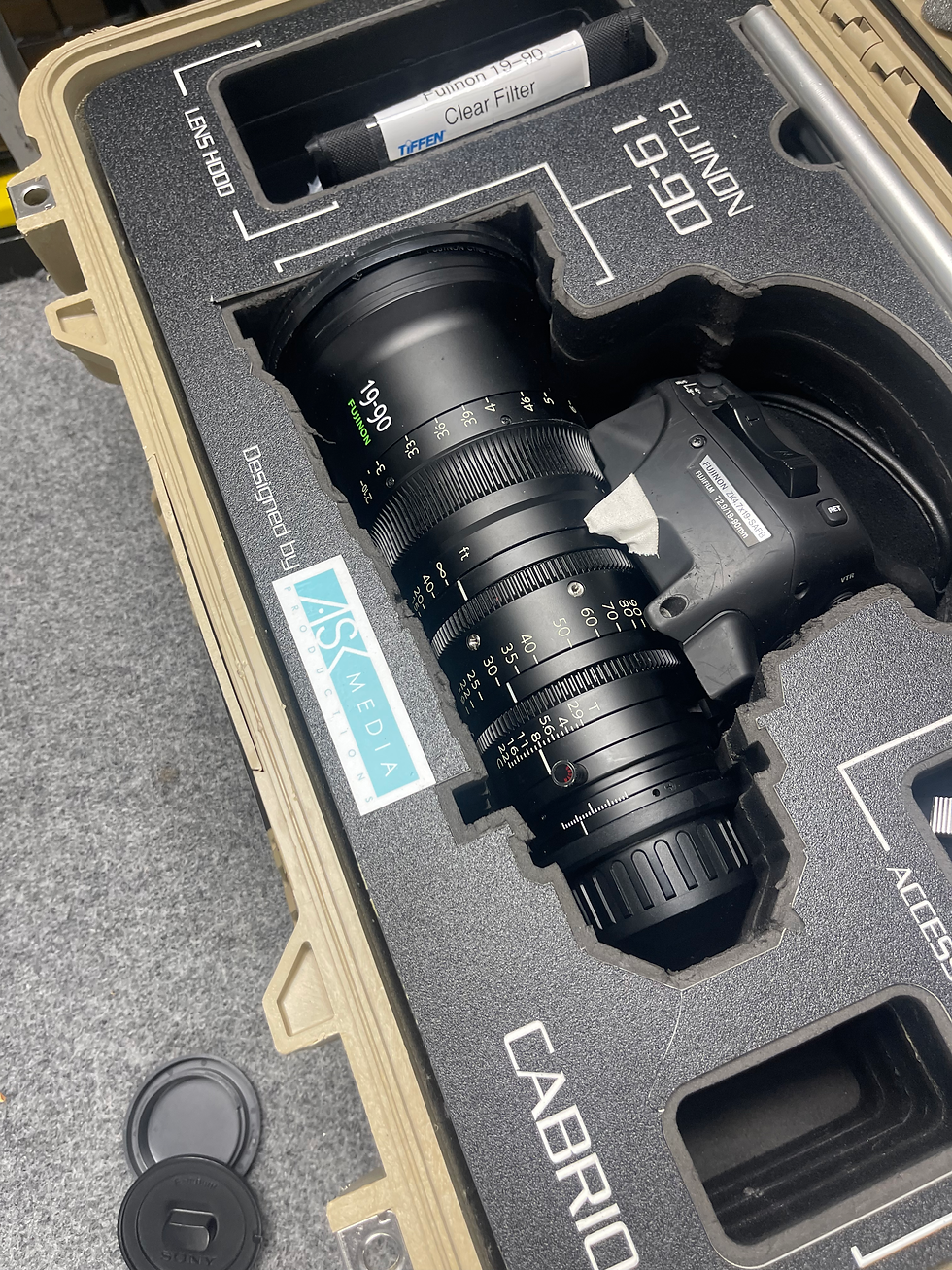 Close-up view of Sony FX9 camera mounted on a tripod inside the boxing gym