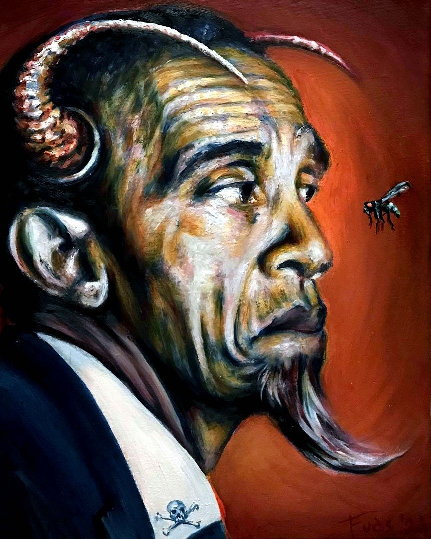 Barack Hussein Obumabad (Lord of the Flies) Barry Soetoro (oil on canvas 40cm x 50cm) _s1.