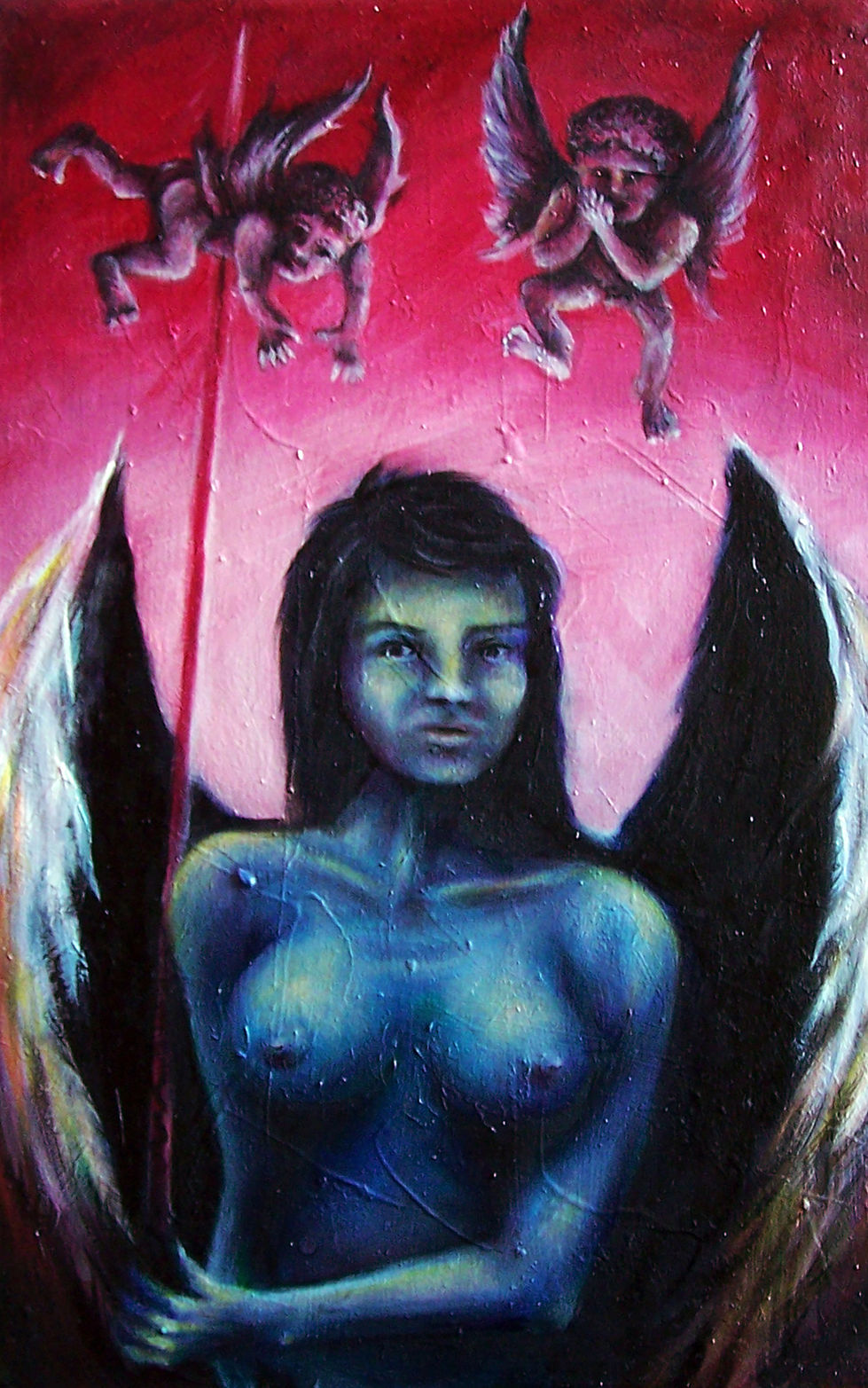 Angel spiking cherubs(oil on canvas 30cm x 50cm).jpg