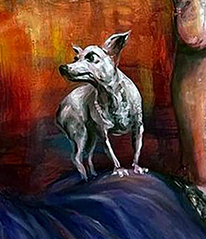 Small dog on ladies ass.