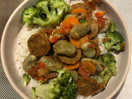 Favas com chouriço vegan