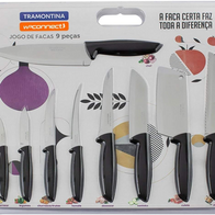 Jogo de Facas Tramontina Plenus com Lâminas em Aço Inox e Cabos de Polipropileno Preto 9 Peças(Amazon)R$76,18