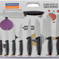 Jogo de Facas Tramontina Plenus com Lâminas em Aço Inox e Cabos de Polipropileno Preto 9 Peças(Amazon)R$76,18
