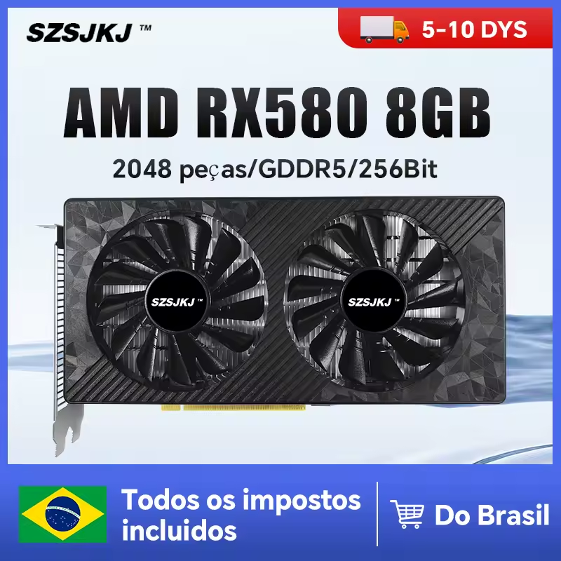SZSJKJ RX 580 8GB Placa de Vídeo(AliExpress)R$554,49🇧🇷Produto no Brasil
