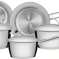 Jogo de Panelas com Fundo Triplo 5 Peças Tramontina Inox(Amazon)R$361,37 à Vista//R$371,37(7X Sem Juros)