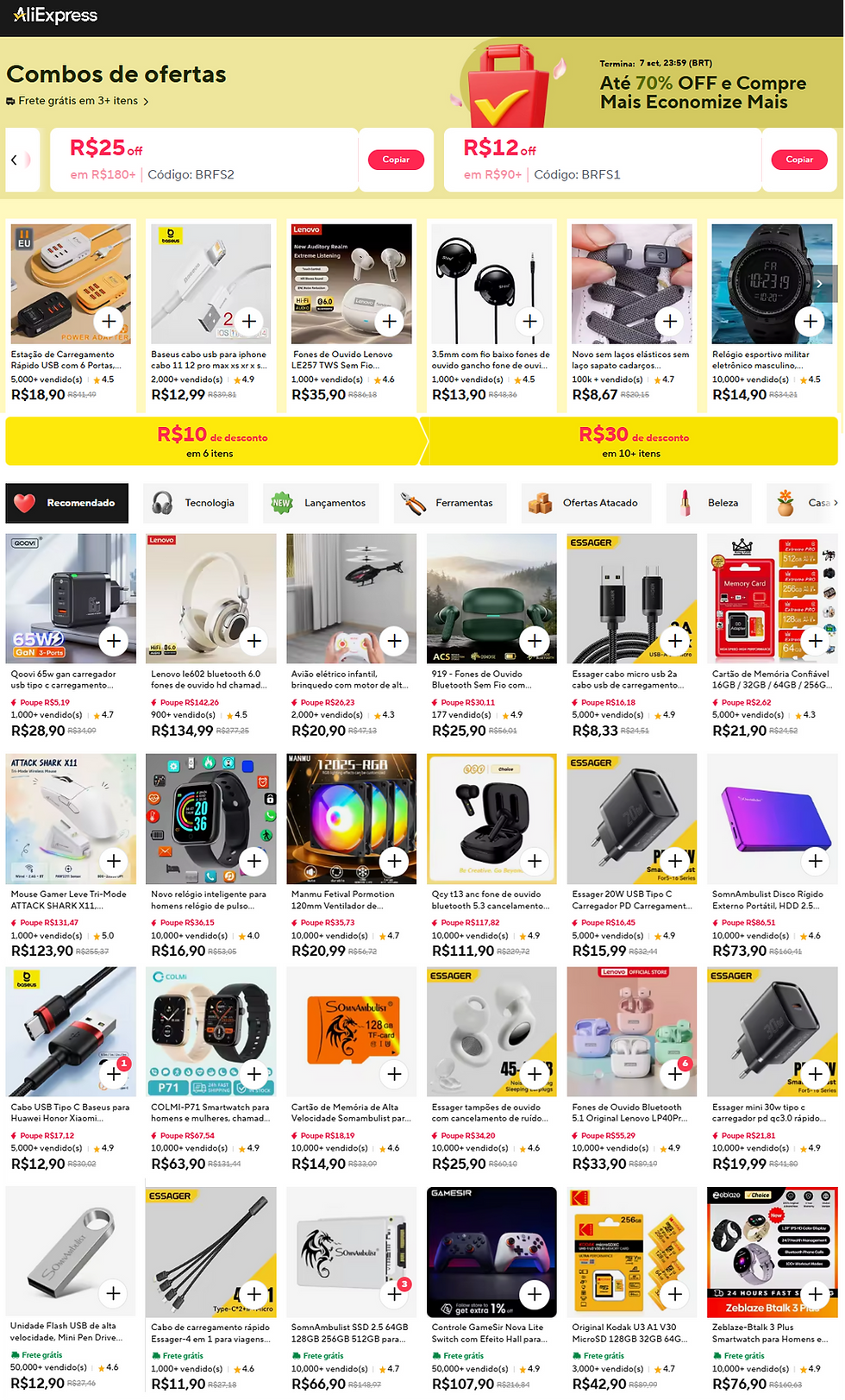 OFERTAS DE COMBO ALIEXPRESS - Compre 3 itens Choice ou mais da Página de Promoções e Ganhe Frete Grátis(R$10 de desc em 6 itens/R$20 de desc em 9 itens) OS CUPONS SÃO VÁLIDOS NO COMBO