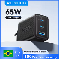 Vention GaN Charger 1 USB+2 Tipo C(AliExpress)65W-R$96,10