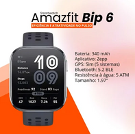 Xiaomi Amazfit Bip 6 Smartwatch, Tela AmoLED 1,97,Monitor Cardíaco, GPS(AliExpress)🇧🇷Produto no Brasil Esgotado