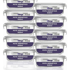 Kit 10 Marmitas De Vidro 640ml Potes Com Tampa Hermética 4 Travas(Mercado Livre)R$113,85