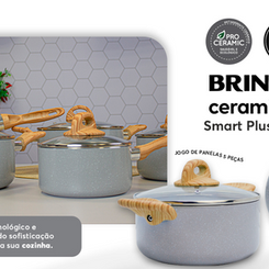 Brinox - Jogo de Panelas Ceramic Life 5 Peças Smart Plus com Fundo de Indução - Cinza Wooden(Amazon)R$267,21 no pix