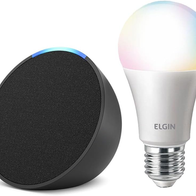 Echo Pop | Smart speaker compacto com som envolvente e Alexa | Cor Preta + Lâmpada Elgin 10W(Amazon) Esgotado