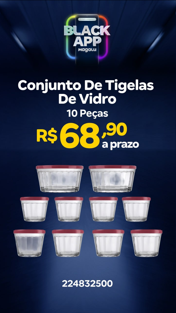 Conjunto de Tigelas de Vidro 10 Peças Copo Americano Tigela Americano,02 de 600ml,04 de 350ml e 04 de 150ml(Magazine Luiza)R$66,83 no Pix