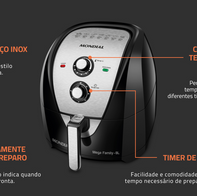 Fritadeira Sem Óleo Air Fryer, Mondial Mega Family 8L, Preto/Inox, 1900W, 110V - AFN-80-BI(Amazon)R$399,00