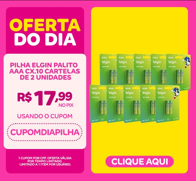 Pilha Elgin Alcalina Palito AAA Cx.10 Cartelas de 2 Unidades(Magazine Luiza)R$17,99 no pix(pelo app)