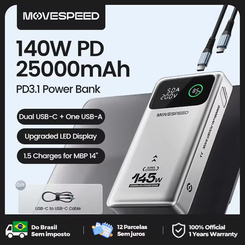 MOVESPEED Power Bank 25000mAh 140W(AliExpress)R$265,96🇧🇷Produto no Brasil