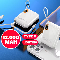 Power Bank 12000mAh Carregador Portátil Com Cabos Integrados E Display LED Carga Rápida Para Celular(AliExpress)R$32,12🇧🇷Produto no Brasil