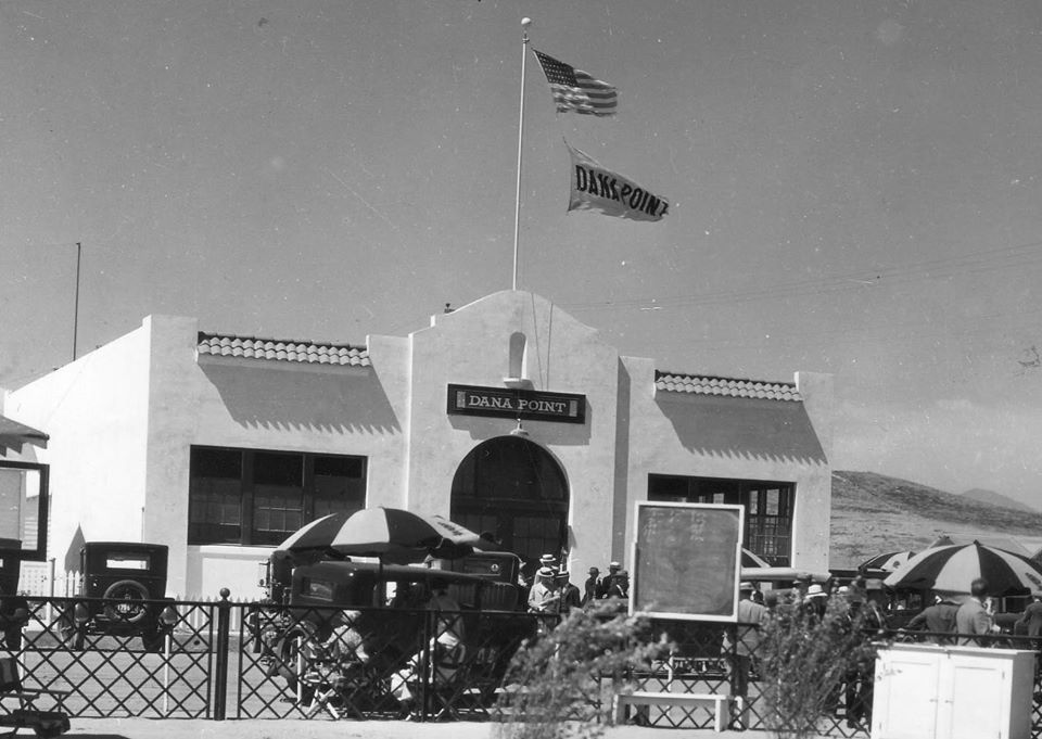 Historic black and white photo of the Dana Point community center circa 1920s, current home of Dana Point Music in Orange County