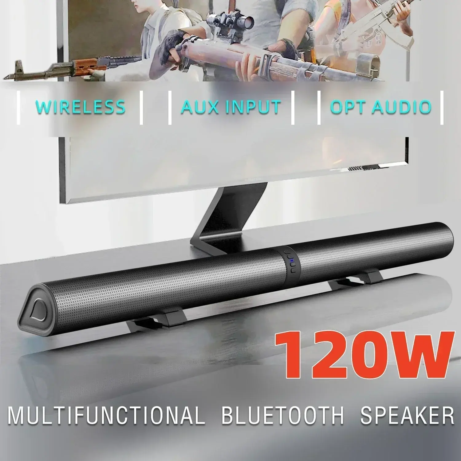 120W BS-56 TV Bluetooth Speakers AUX/BT/OPT Connections Soundbars with 2-in-1 De