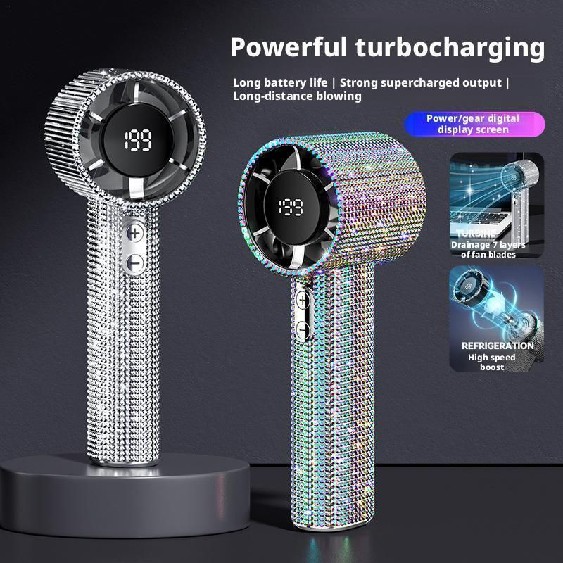 199 Speeds Strong Wind Outdoor Portable Handheld Fan Covered With Diamonds Type-