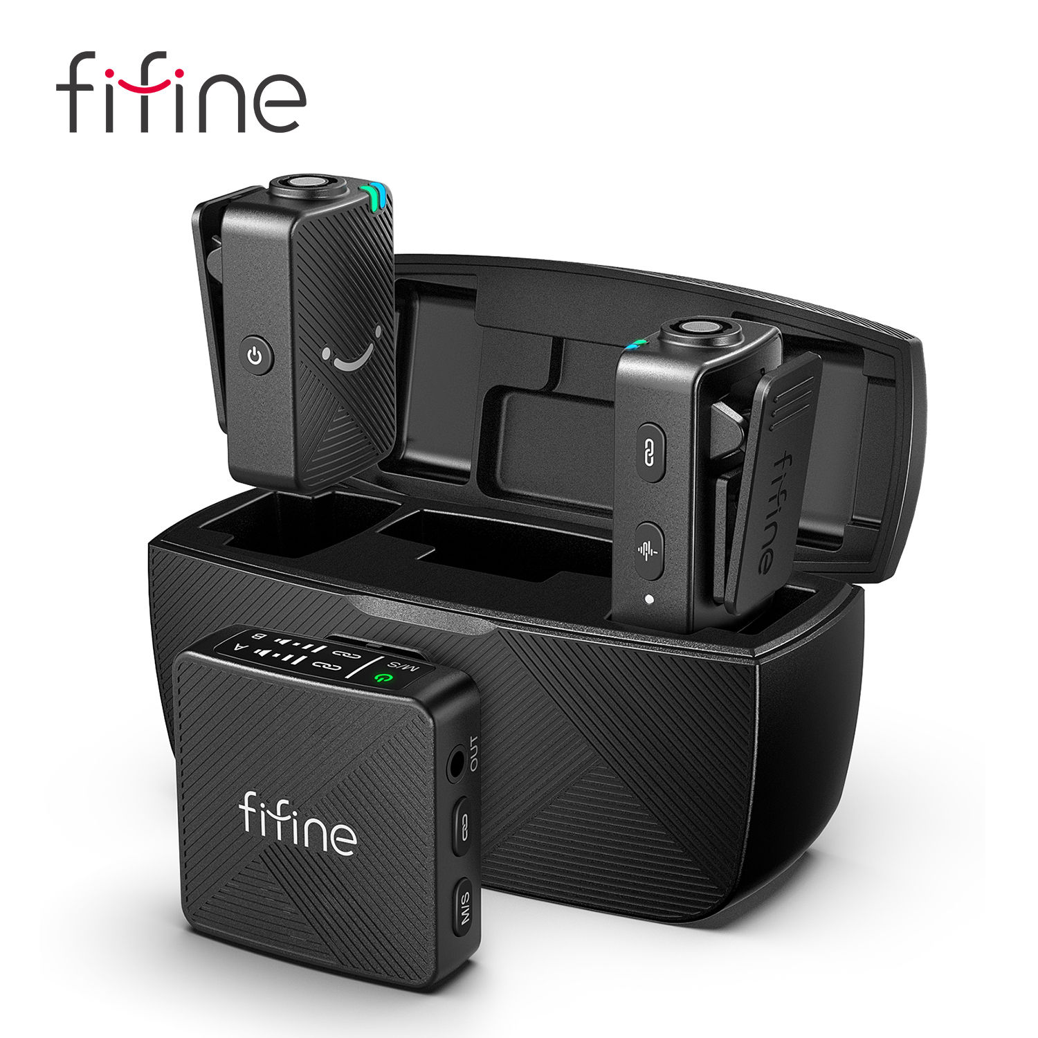 FIFINE M9 Wireless Lavalier Microphone,2 Pack Cordless Lapel Mic System for Vlog