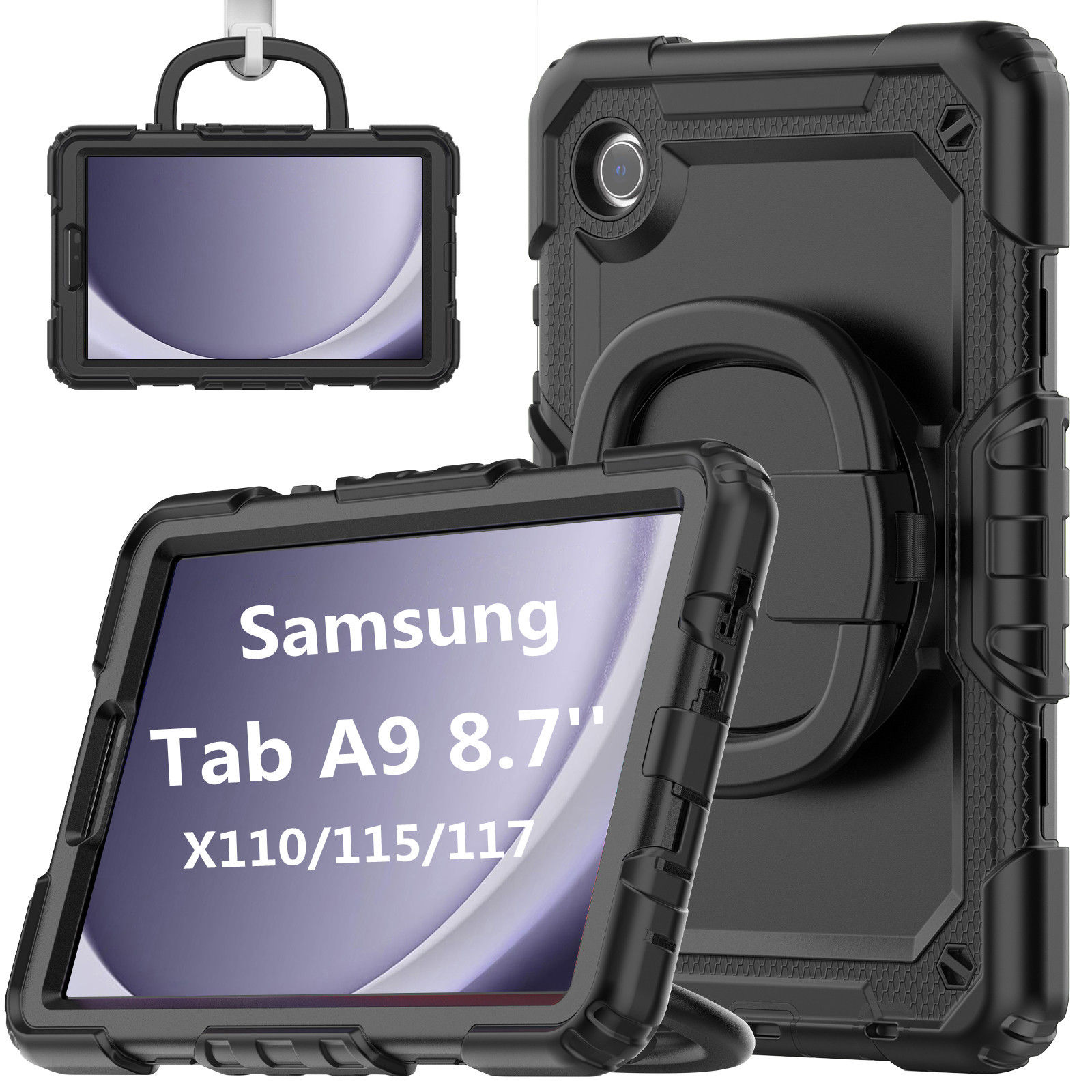 Applicable to Samsung Tab A9 silicone + PC protective case 8.7-inch rotating bra