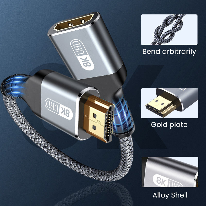 Thumbnail: 8K HDMI Extension Cable HDMI 2.1 Male to Female Cable Nylon Braided HDMI Extende