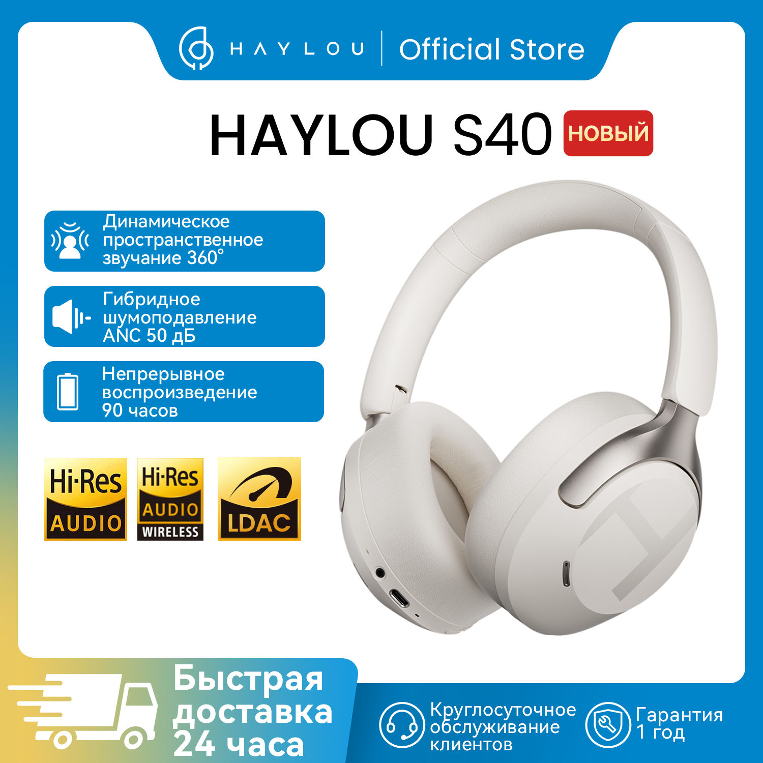 HAYLOU S40 ANC Wireless Headphones Bluetooth 6.0 Hi-Res Audio Over Ear Headset 5