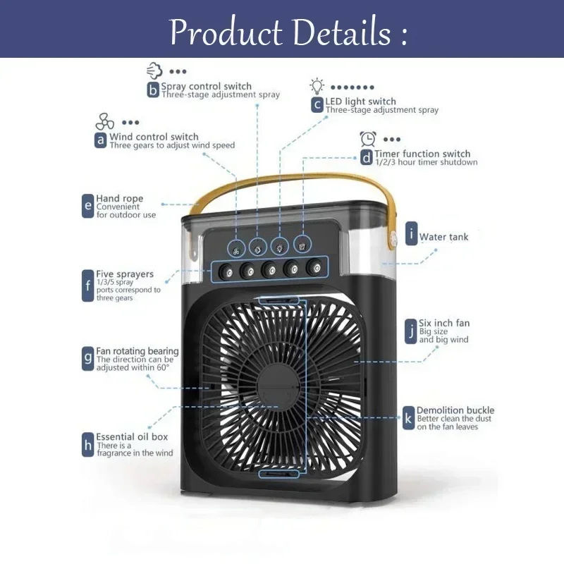 Thumbnail: 3 In 1 New Fan AIr Conditioner Household Small Air Cooler LED Night Light Portab