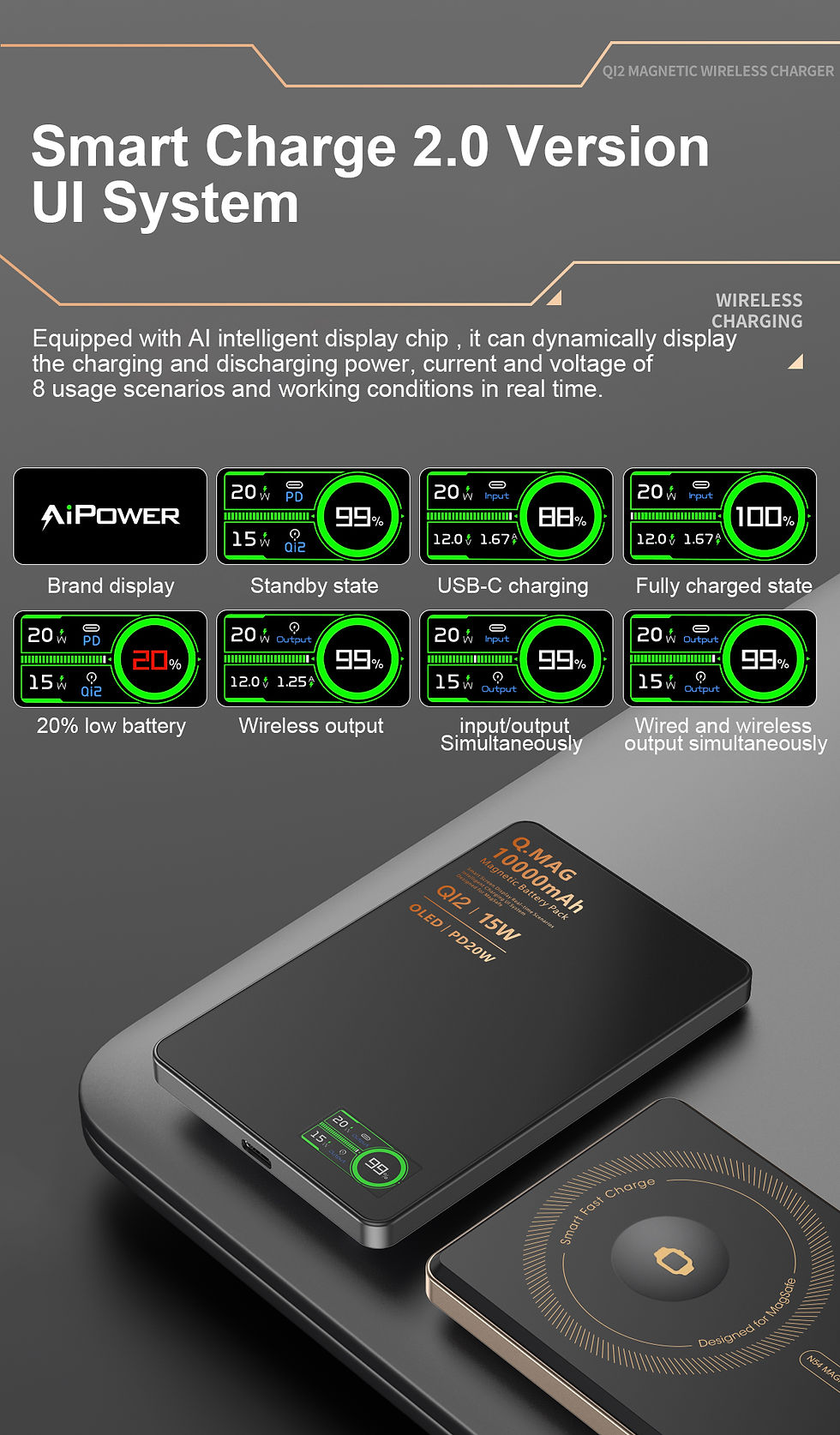 Thumbnail: QI 2.1 Magnetic Powerbank Wireless Fast Charing Spare Portable External Battery 