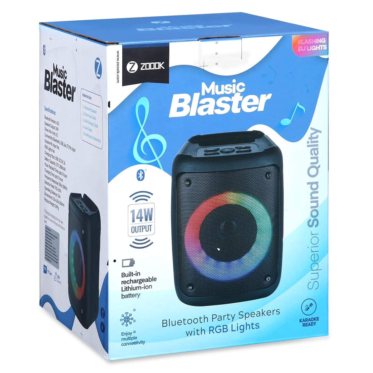 Zoook Music Blaster Bluetooth Party Speaker 14 watts Karaoke/USB/TF/AUX/Mic Inpu